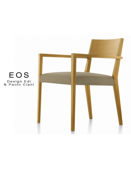 Lot de 5 fauteuils EOS design en bois, finition hêtre naturel, assise capitonnée chanvre.