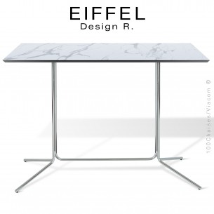 Table rectangulaire repas EIFFEL, piétement double colonne, terminaison 4 branches peint ou chromé, plateau compact.
