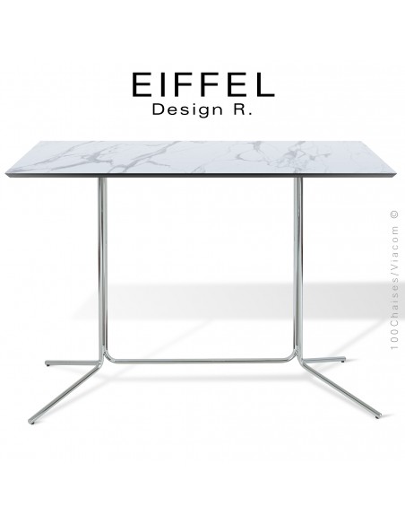 Table rectangulaire repas EIFFEL, piétement double colonne, terminaison 4 branches peint ou chromé, plateau compact.