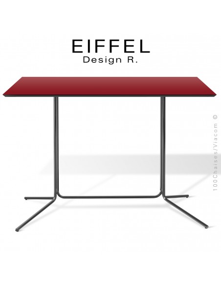 Table rectangulaire repas design EIFFEL, piétement double colonne peint ou chromé, plateau compact couleur.