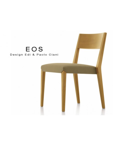 Chaises EOS design en bois de hêtre, vernis naturel, assise capitonnée chanvre.