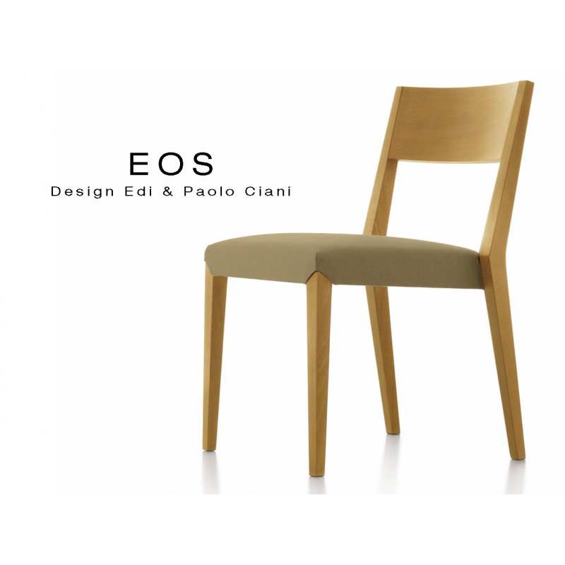 Chaises EOS design en bois de hêtre, vernis naturel, assise capitonnée chanvre.