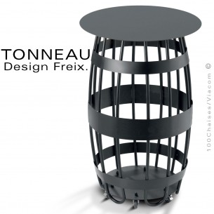 Table TONNEAU, haute pour bistrot, structure tube d'acier peint, plateau Ø68 et 80 cm., acier peint.