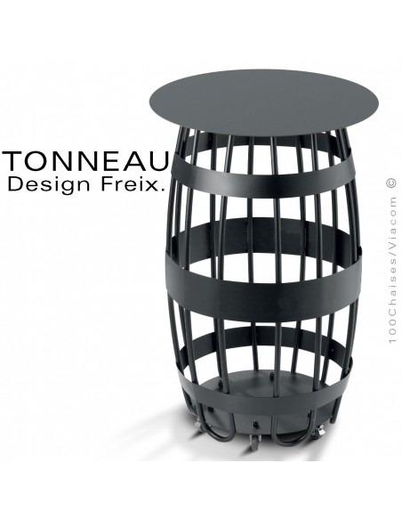 Table TONNEAU, haute pour bistrot, structure tube d'acier peint, plateau Ø68 et 80 cm., acier peint.