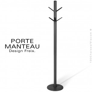 Porte manteau HANGER, peint noir, colonne centrale tube d'acier sur platine de sol rond. Couleur au choix.