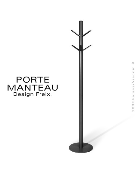 Porte manteau HANGER, peint noir, colonne centrale tube d'acier sur platine de sol rond. Couleur au choix.