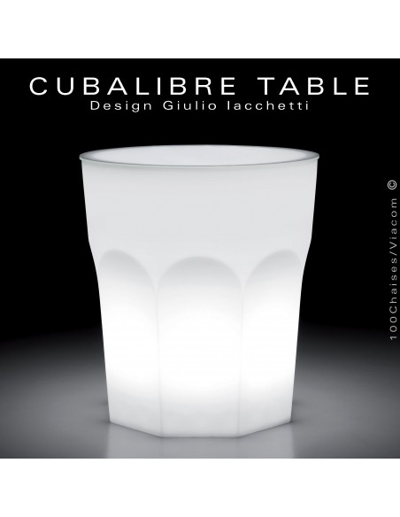Maxi table haute décorative design lumineux CUBALIBRE, structure plastique, plateau méthacrylate neutre.