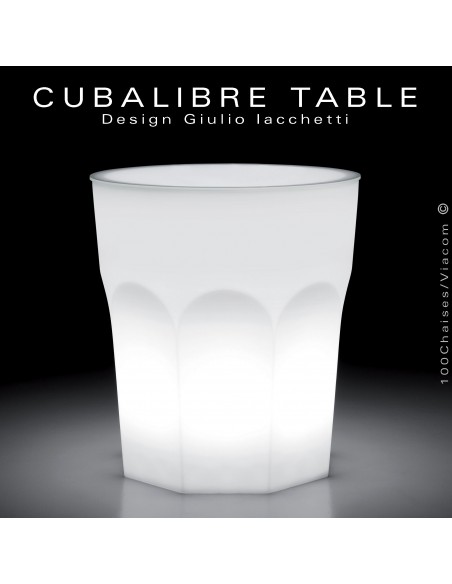 Maxi table haute décorative design lumineux CUBALIBRE, structure plastique, plateau méthacrylate neutre.