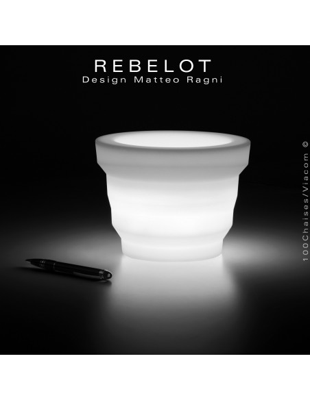 Mini pot, vase ou vide poche décoratif lumineux REBELOT, de style irrégulier, structure plastique blanc pour intérieur.