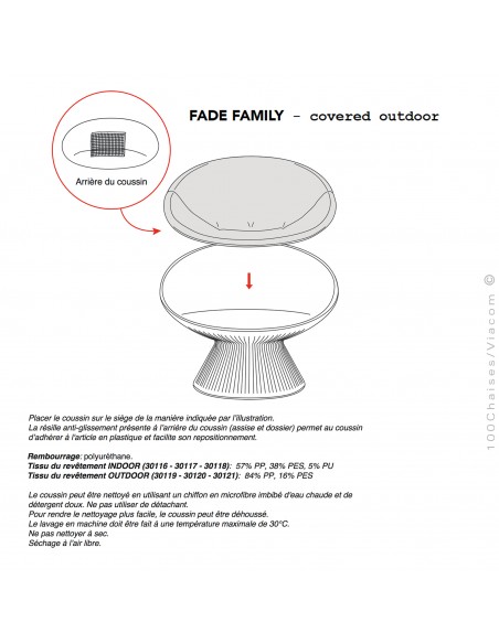 Principe montage coussin d'assise sur le fauteuil lounge FADE.