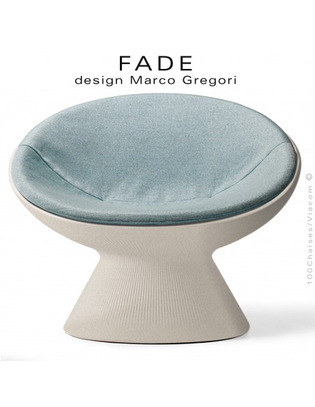 Fauteuil design lounge FADE, structure plastique couleur pierre avec coussin confort pour extérieur couleur bleu.