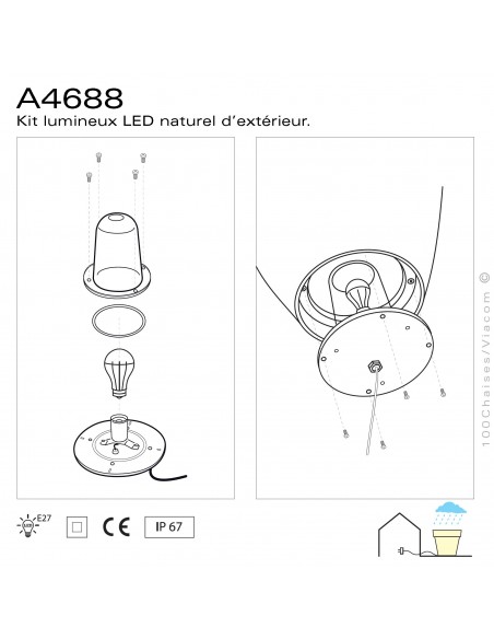 Kit lumineux 4688 pour fauteuil design lounge FADE, structure monobloc plastique blanc éclairant.