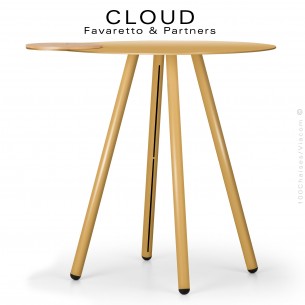 Table d'appoint déco CLOUD, plateau et piétement acier peint jaune, deuxième plateau amovible bois de chêne vernis.
