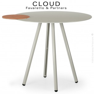 Table café déco CLOU, piétement et plateau acier peint, deuxième plateau amovible en chêne massif vernis.