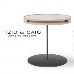 Petite table d'appoint ou bout de canapé TIZIO & CAIO, piétement et plateau acier peint, plateau amovible bois.