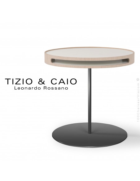 Petite table d'appoint ou bout de canapé TIZIO & CAIO, piétement et plateau acier peint, plateau amovible bois.