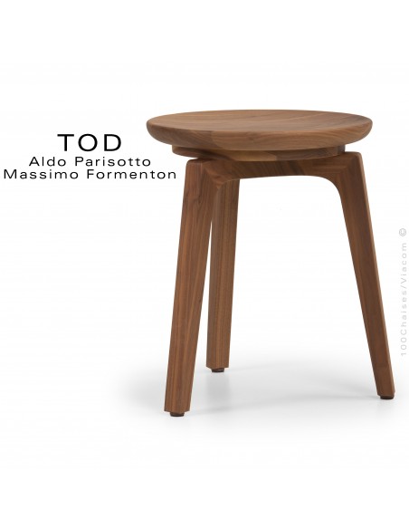 Petit tabouret design TOD, structure bois massif de Frêne, Chêne ou noyer, finition vernis ou peint au choix.