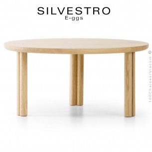 Table basse design SILVESTRO, piétement et plateau bois naturel, trois essences Frêne, Chêne, Noyer.