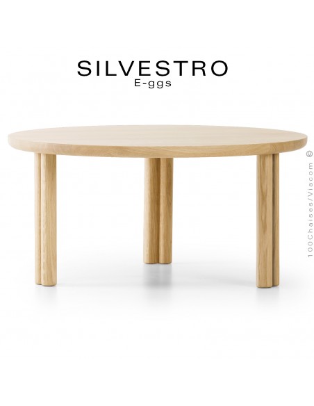 Table basse design SILVESTRO, piétement et plateau bois naturel, trois essences Frêne, Chêne, Noyer.