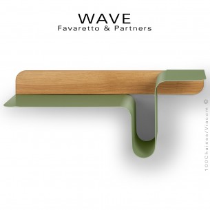 Étagère déco WAVE, structure tôle d'acier peint brillant et bois support Chêne massif vernis.