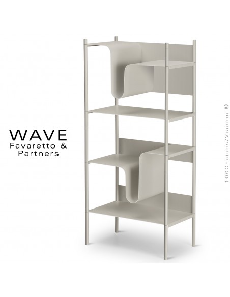 Bibliothèque modulaire design WAVE, pour l'aménagement de bureau professionnel et maison, structure acier peint brillant.