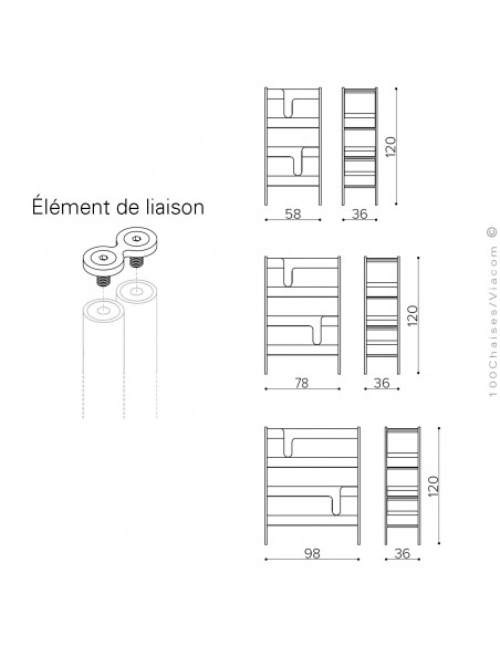 Bibliothèque modulaire design WAVE, pour l'aménagement de bureau professionnel et maison, largeur 58, 78, 98 cm.