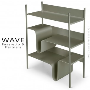 Bibliothèque modulable design WAVE, hauteur 90 cm., largeur 58, 78, 98 cm., structure acier peint.