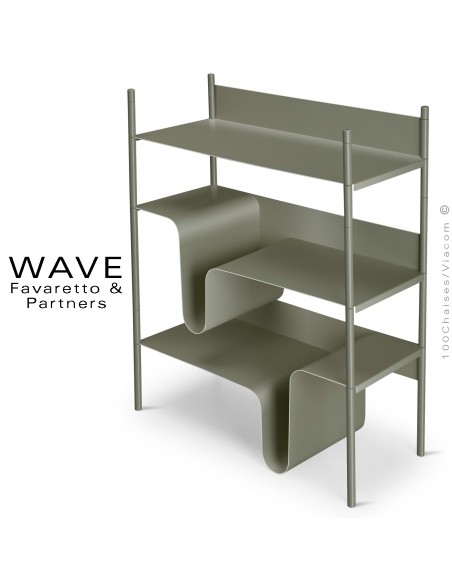 Bibliothèque modulable design WAVE, hauteur 90 cm., largeur 58, 78, 98 cm., structure acier peint.