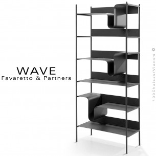 Bibliothèque modulable WAVE, structure acier peint brillant, pour CHR, maison, bureau, collectivité, etc…