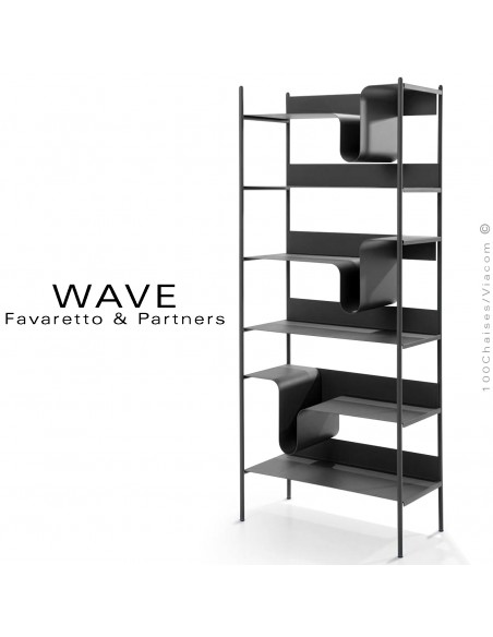 Bibliothèque modulable WAVE, structure acier peint brillant, pour CHR, maison, bureau, collectivité, etc…