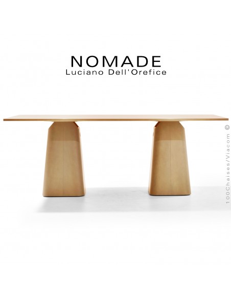 Grande table repas NOMADE, structure et piétement bois de Frêne ou Chêne, plateau 200x90 cm., hauteur 73,5 cm.