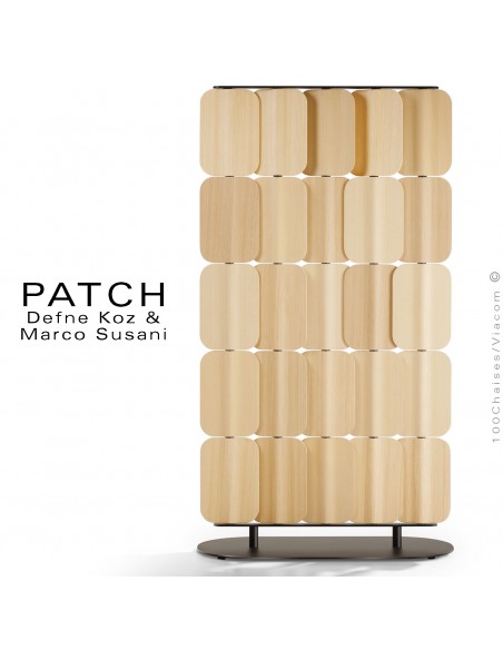 Cloison acoustique PATCH, structure tube d'acier et platine de sol acier peint, module tournant individuel bois massif.