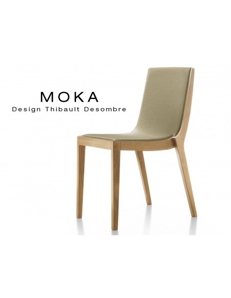 Chaise design MOKA en bois assise capitonnée tissu King-L, couleur chanvre.