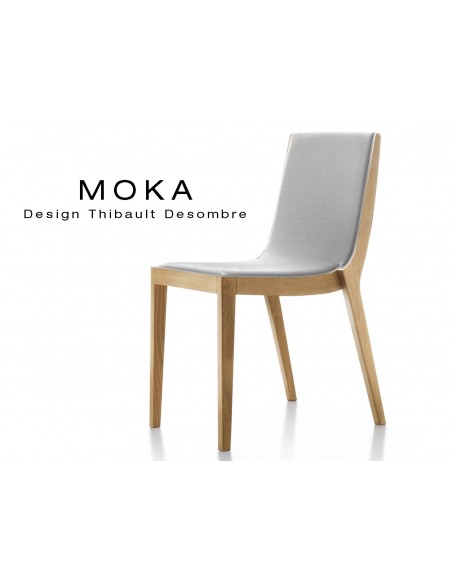 Chaise design MOKA en bois assise capitonnée tissu King-L, couleur gris.