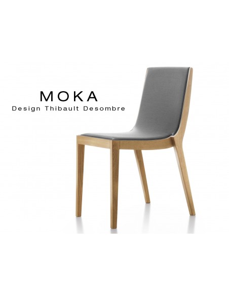 Chaise design MOKA en bois assise capitonnée tissu King-L, couleur gris foncé