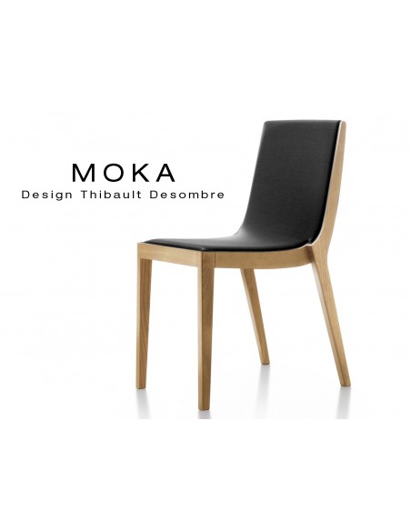 Chaise design MOKA en bois assise capitonnée tissu King-L, couleur noir.