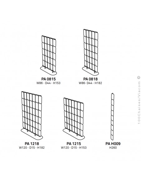 Gamme panneaux séparateurs PATCH, deux hauteurs, trois largueurs.