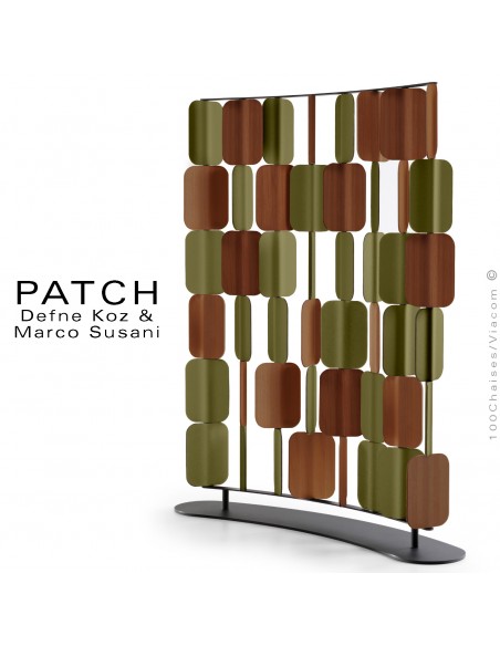 Panneau séparateur courbe PATCH, insonorisant afin de garantir l'intimité, structure peint, séparateur bois et tissu.