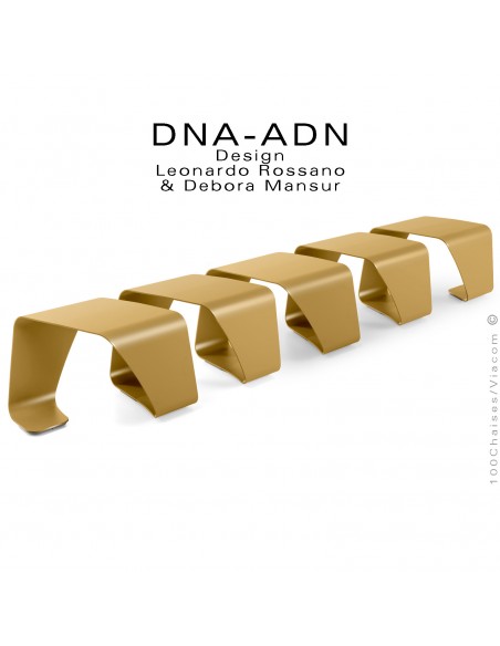 Banc design DNA-ADN pour salle d'attente, assise 5 places aux formes hélicoïdales en tôle d'acier peint jaune, pour extérieur.