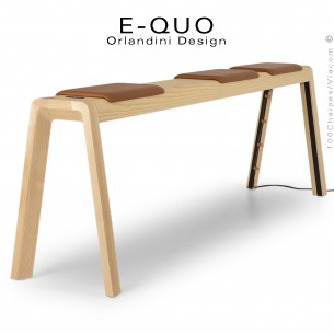 Banc haut en bois massif de Frêne ou de Chêne, E-QUO, pour table haute de travail ou détente.