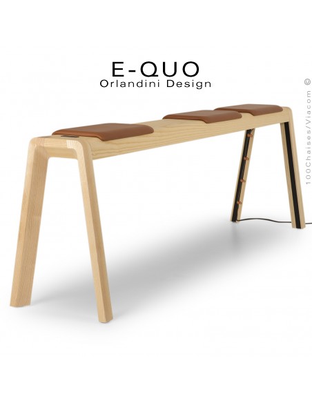 Banc haut en bois massif de Frêne ou de Chêne, E-QUO, pour table haute de travail ou détente.