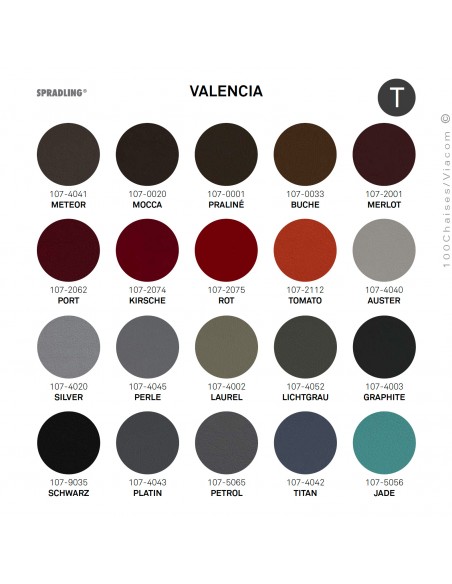 Palette tissu couleur cuir gamme Valencia du fabricant SPRADLING, ignifugé M2.