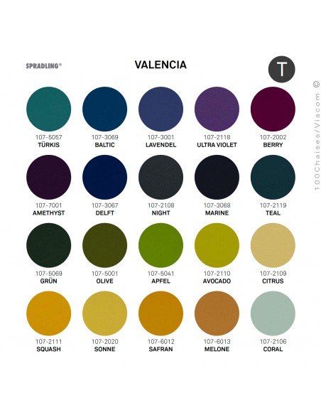 Palette tissu couleur cuir gamme Valencia du fabricant SPRADLING, ignifugé M2.