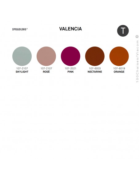 Palette tissu couleur cuir gamme Valencia du fabricant SPRADLING, ignifugé M2.