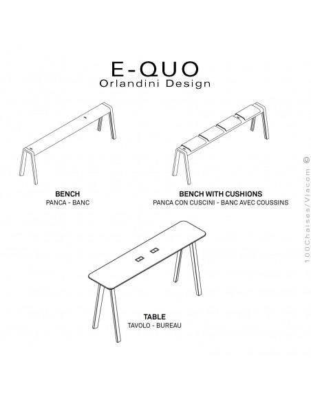 Collection table et banc bois massif de Frêne ou chêne, E-QUO, pour espace travail ou détente.