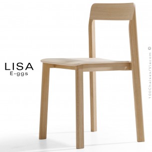Chaise bois massif LISA, piétement 4 pieds, empilable, assise et dossier multiplis de bois de Frêne vernis ou peint.