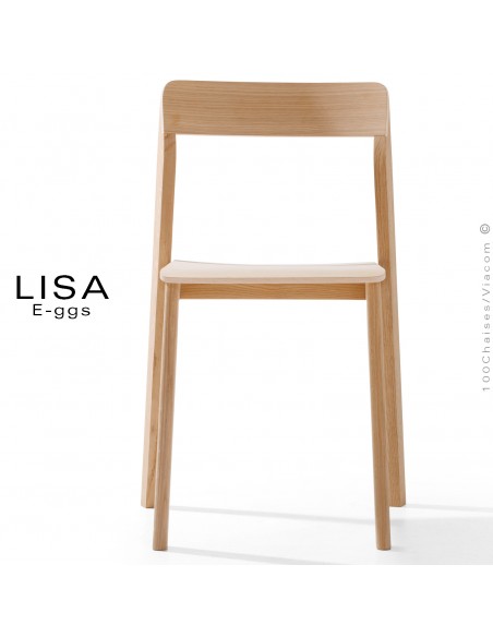 Chaise bois massif LISA, piétement 4 pieds, empilable, assise et dossier multiplis de bois de Frêne vernis ou peint.