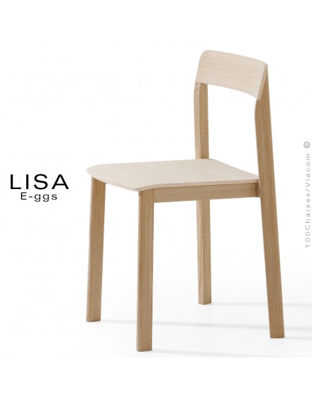 Chaise bois massif LISA, piétement 4 pieds, empilable, assise et dossier multiplis de bois de Frêne vernis ou peint.