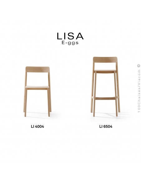 Collection gamme LISA se compose d'un tabouret de cuisine et d'une chaise en bois massif de Frêne, vernis ou peint.