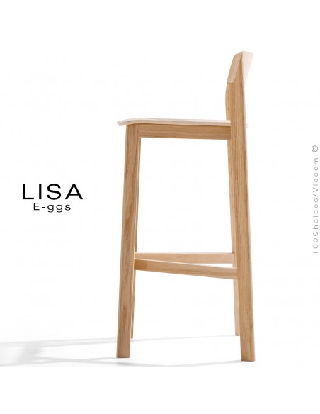 Tabouret bois massif de Frêne LISA, pour cuisine ou îlot central, avec repose pieds, finition vernis.